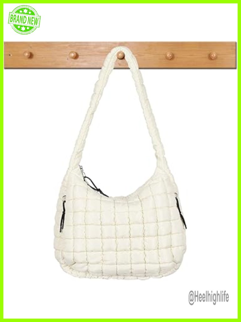Large Quilted Puffer Nylon Tote Bag For Women With Crossbody Strap